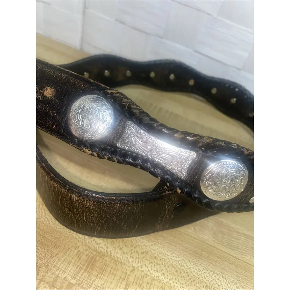 Tony Lama Black Leather Silver Concho Western Belt #76903 Mens Sz 36